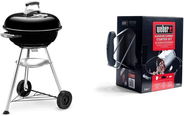 Barbecue a carbone Weber Compact Kettle 57 cm Nero + Kit Ciminiera Di Accensione 17631