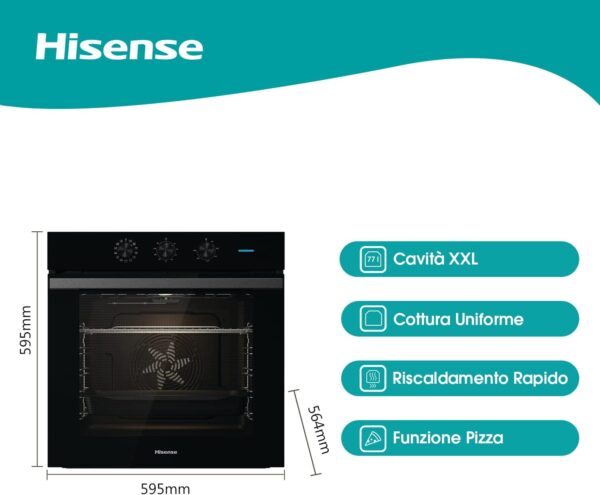 HISENSE Forno Multifunzionale da Incasso BI64111AB Nero 77lt  Classe A - immagine 2