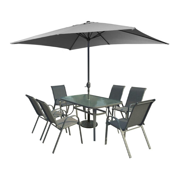 XONE Set da giardino Riccione ombrellone +base albero+Tavolo+6 sedie